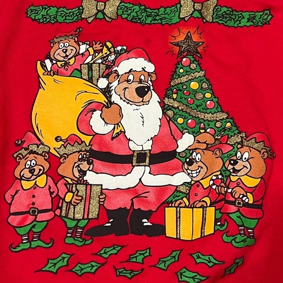 Vintage 80s Christmas Bear Family Xmas Santa Claus Ugly Sweater Party Sweatshirt - Picture 3 of 3